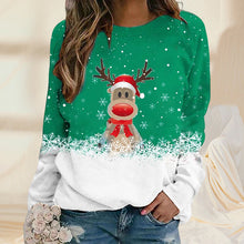 Laden Sie das Bild in den Galerie-Viewer, Weihnachtspullover mit Hirschdruck und Rundhalsausschnitt für Damen