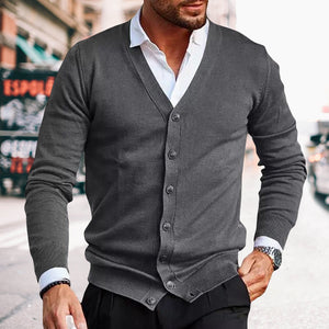 Einfarbige Strickjacke mit V-Ausschnitt