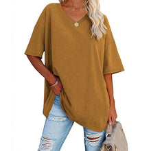 Laden Sie das Bild in den Galerie-Viewer, Damen lockeres halbärmliges T-Shirt mit V-Ausschnitt aus Baumwolle