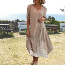 Laden Sie das Bild in den Galerie-Viewer, Asymmetrisches Kleid mit kurzen Ärmeln und V-Ausschnitt