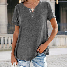 Laden Sie das Bild in den Galerie-Viewer, Modisches einfarbiges kurzärmeliges T-shirt mit Tasche