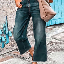 Laden Sie das Bild in den Galerie-Viewer, Gewaschene ungesäumte Jeans mit mittlerer Taille