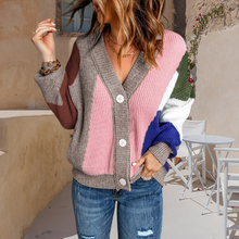 Laden Sie das Bild in den Galerie-Viewer, Colorblock-Pullover Cardigan mit V-Ausschnitt