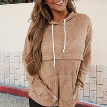 Laden Sie das Bild in den Galerie-Viewer, Einfarbiger Langärmeliger Kapuzenpullover mit Kordelzug