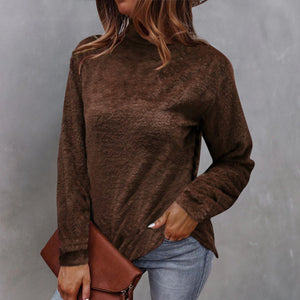 Einfarbiger Langärmliger Plüsch-Rollkragenpullover für Damen