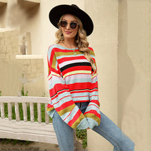 Laden Sie das Bild in den Galerie-Viewer, Bunt gestreifter lockerer Strickpullover für Damen