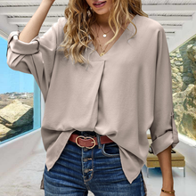 Laden Sie das Bild in den Galerie-Viewer, Herbst-Chiffon-Bluse mit V-Ausschnitt