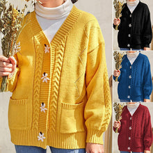 Laden Sie das Bild in den Galerie-Viewer, Langärmliger Blumenpullover mit V-Ausschnitt