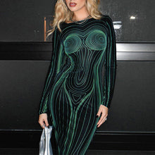 Laden Sie das Bild in den Galerie-Viewer, Bedrucktes Schmales Kleid mit Rundhalsausschnitt