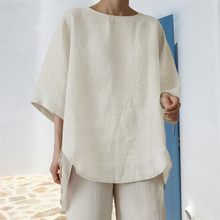Laden Sie das Bild in den Galerie-Viewer, Einfarbiges Lässiges Lockeres Damenhemd mit Rundhalsausschnitt