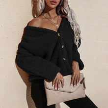 Laden Sie das Bild in den Galerie-Viewer, Damen Plüschjacke mit V-Ausschnitt