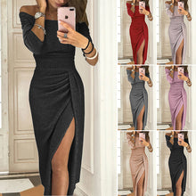 Laden Sie das Bild in den Galerie-Viewer, Schulterfreies Kleid mit Schlitz für Damen