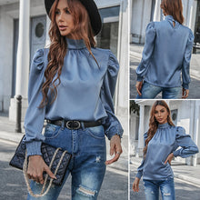 Laden Sie das Bild in den Galerie-Viewer, Elegante Langarmbluse mit Rollkragen und Puffärmeln