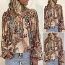 Laden Sie das Bild in den Galerie-Viewer, Böhmische Bluse mit bedruckten Ärmeln und Laternen
