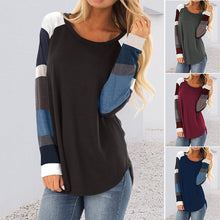 Laden Sie das Bild in den Galerie-Viewer, Langärmliges T-Shirt mit Rundhalsausschnitt in Kontrastfarbe