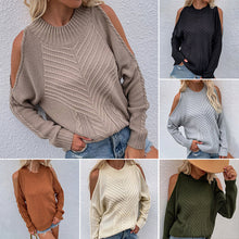 Laden Sie das Bild in den Galerie-Viewer, Schulterfreier Langarm-Pullover mit Rundhalsausschnitt