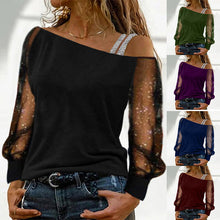 Laden Sie das Bild in den Galerie-Viewer, Damen modische schulterfreies einfarbiges langärmliges T-Shirt