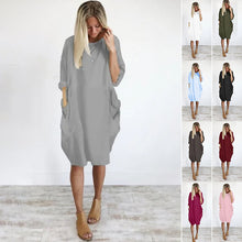 Laden Sie das Bild in den Galerie-Viewer, Lockeres Lässiges Einfarbiges Kleid mit Rundhalsausschnitt