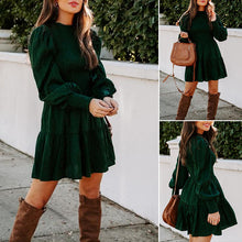 Laden Sie das Bild in den Galerie-Viewer, Damen Herbst Langarm Rundhals Prinzessin Kleid