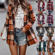 Laden Sie das Bild in den Galerie-Viewer, Karierte Wolljacke mit langen Ärmeln und Taschen