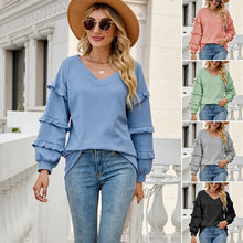 Laden Sie das Bild in den Galerie-Viewer, Lockeres T-Shirt mit V-Ausschnitt und Waffelmuster