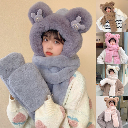 Warmes Bärenmütze/Schal/Handschuh-Set für Damen