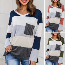 Laden Sie das Bild in den Galerie-Viewer, Gestreiftes T-Shirt mit V-Ausschnitt