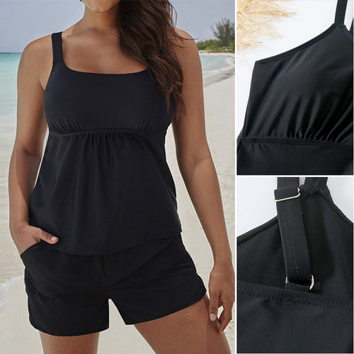 Einfarbiger Bikini mit Taschen