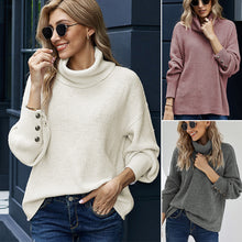 Laden Sie das Bild in den Galerie-Viewer, Einfarbiger Pullover mit Rollkragen und Knöpfen