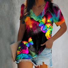 Laden Sie das Bild in den Galerie-Viewer, Bedrucktes Kurzarm-T-Shirt Für Damen