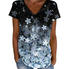 Laden Sie das Bild in den Galerie-Viewer, Buntes Blumen-T-Shirt mit V-Ausschnitt