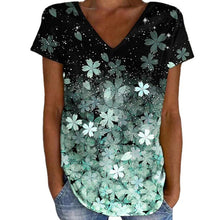Laden Sie das Bild in den Galerie-Viewer, Buntes Blumen-T-Shirt mit V-Ausschnitt