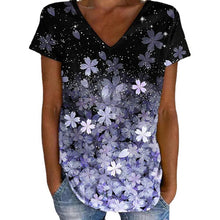 Laden Sie das Bild in den Galerie-Viewer, Buntes Blumen-T-Shirt mit V-Ausschnitt