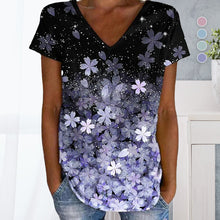 Laden Sie das Bild in den Galerie-Viewer, Buntes Blumen-T-Shirt mit V-Ausschnitt