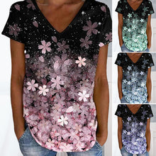 Laden Sie das Bild in den Galerie-Viewer, Buntes Blumen-T-Shirt mit V-Ausschnitt