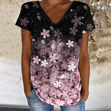 Laden Sie das Bild in den Galerie-Viewer, Buntes Blumen-T-Shirt mit V-Ausschnitt