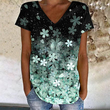Laden Sie das Bild in den Galerie-Viewer, Buntes Blumen-T-Shirt mit V-Ausschnitt