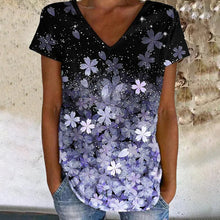 Laden Sie das Bild in den Galerie-Viewer, Buntes Blumen-T-Shirt mit V-Ausschnitt