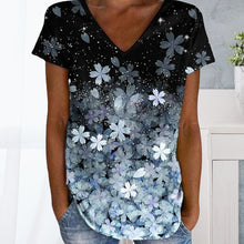 Laden Sie das Bild in den Galerie-Viewer, Buntes Blumen-T-Shirt mit V-Ausschnitt