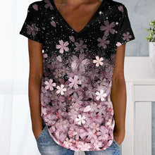 Laden Sie das Bild in den Galerie-Viewer, Buntes Blumen-T-Shirt mit V-Ausschnitt