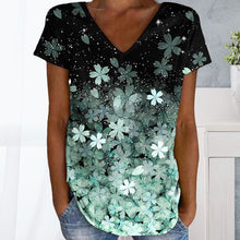 Laden Sie das Bild in den Galerie-Viewer, Buntes Blumen-T-Shirt mit V-Ausschnitt