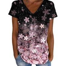 Laden Sie das Bild in den Galerie-Viewer, Buntes Blumen-T-Shirt mit V-Ausschnitt
