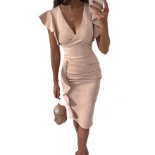 Laden Sie das Bild in den Galerie-Viewer, Damen Kleid mit V-Ausschnitt und Rüschensaum