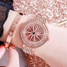 Laden Sie das Bild in den Galerie-Viewer, Damen Uhr mit rotierendem Zifferblatt und glänzendem Kubikzirkon