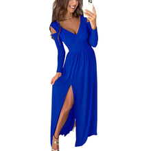 Laden Sie das Bild in den Galerie-Viewer, Damen einfarbiges langärmliges Kleid mit V-Ausschnitt