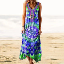 Laden Sie das Bild in den Galerie-Viewer, Damen lockeres ärmelloses Kleid mit Batikmuster