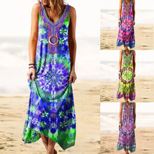 Laden Sie das Bild in den Galerie-Viewer, Damen lockeres ärmelloses Kleid mit Batikmuster