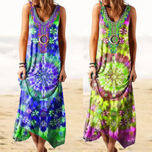 Laden Sie das Bild in den Galerie-Viewer, Damen lockeres ärmelloses Kleid mit Batikmuster