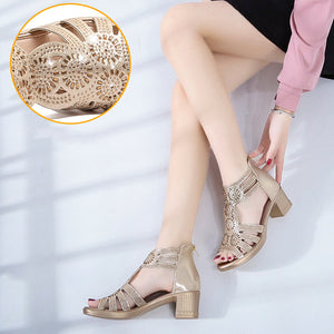 Damen modische Strass-Sandalen mit Reißverschluss hinten