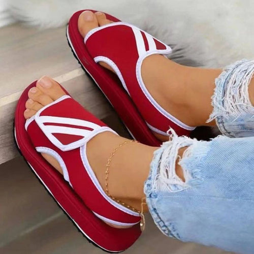 Einfarbige Damen-Sandalen Mit Klettverschluss